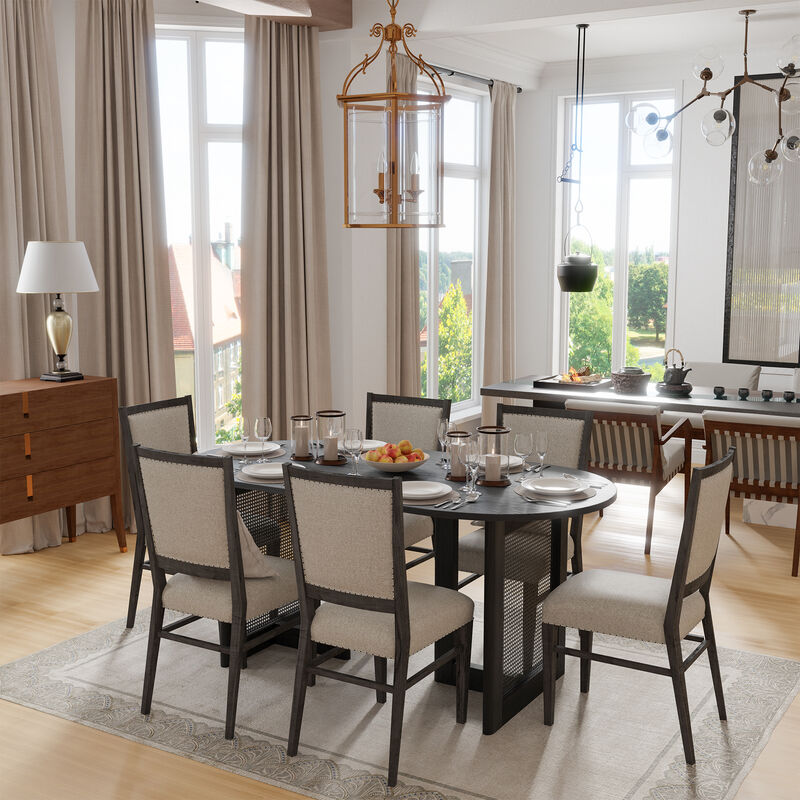 67-inch Vine Woven Oval Dining Table for 6 People Suitable for Dining Room and Living Room