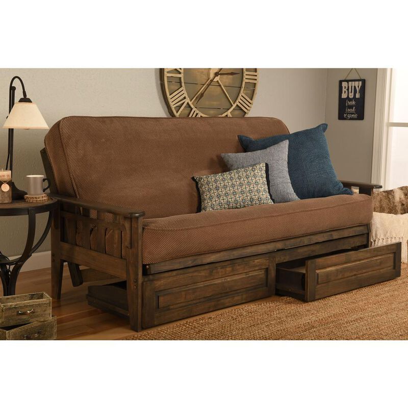 Tucson Frame-Rustic Walnut Finish-Marmont Mocha Mattress-Storage Drawers