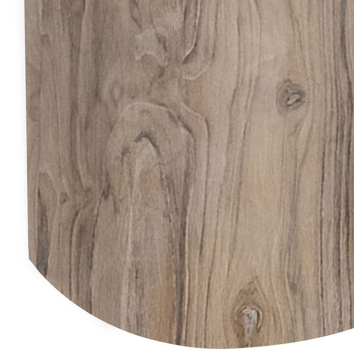 Eray Side End Table, Drum Shape Light Brown Teak, Mango Wood, 24 Inch