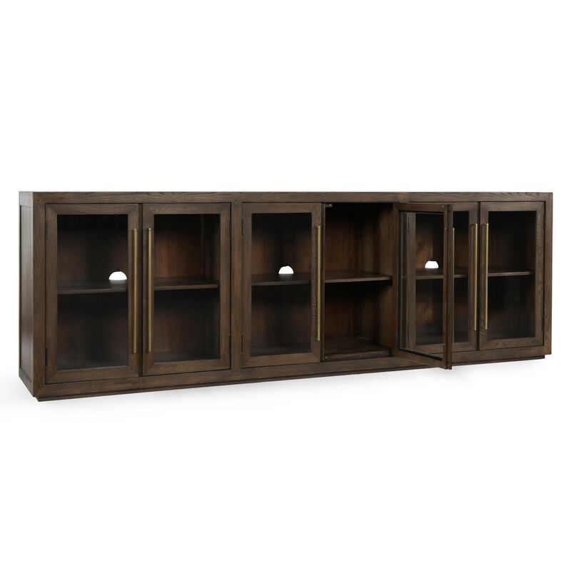 Alar Serving Buffet Cabinet Sideboard Console, 6 Doors, Brown 108 Inch - Benzara image number 3
