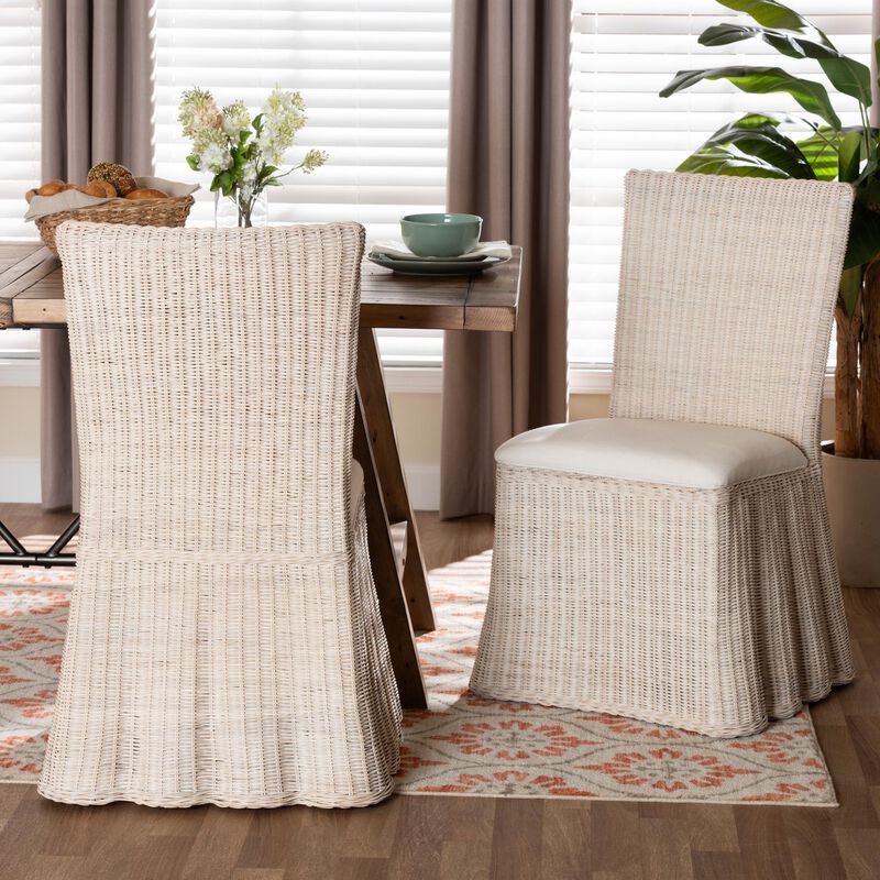 bali & pari Sara Natural Rattan 2-Piece Dining Chair Set - Handwoven Wicker Accent Chair with Scalloped Skirt Base and Tall Backrest image number 6