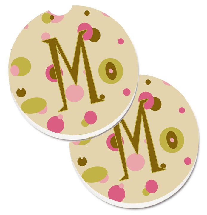 Caroline's Treasures Letter M Initial Monogram - Tan Dots Set of 2 Cup Holder Car Coasters CJ1004-MCARC, 2.56, Multicolor
