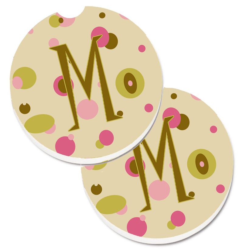 Caroline's Treasures Letter M Initial Monogram - Tan Dots Set of 2 Cup Holder Car Coasters CJ1004-MCARC, 2.56, Multicolor