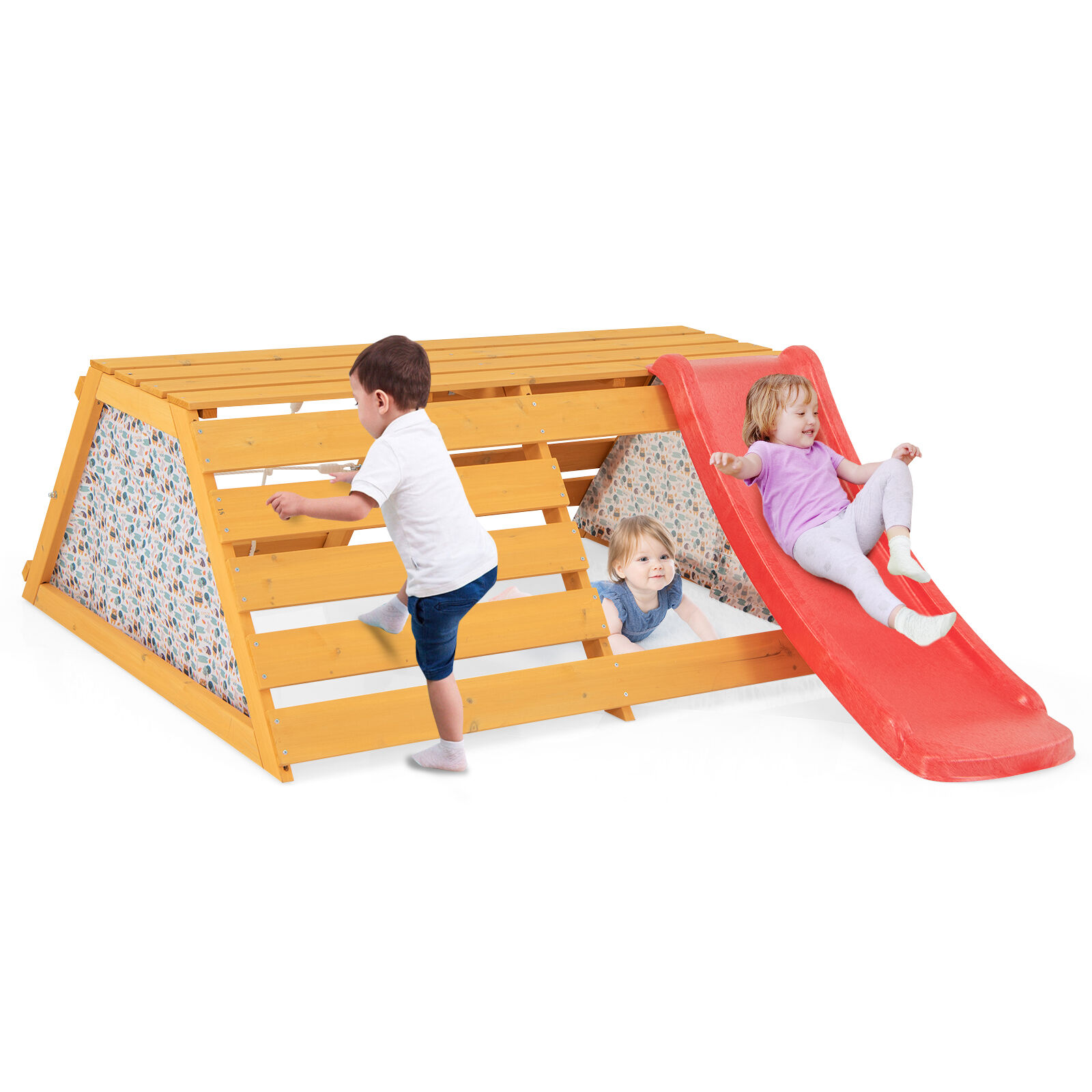 Kids 5-in-1 Wooden Indoor Playground Jungle Gym with Slide