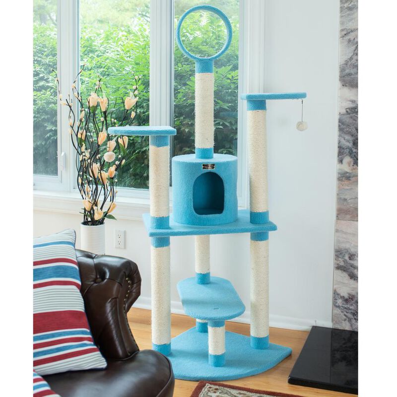 Armarkat 65-Inch Classic Real Wood Cat Tree In Sky Blue, Five Levels