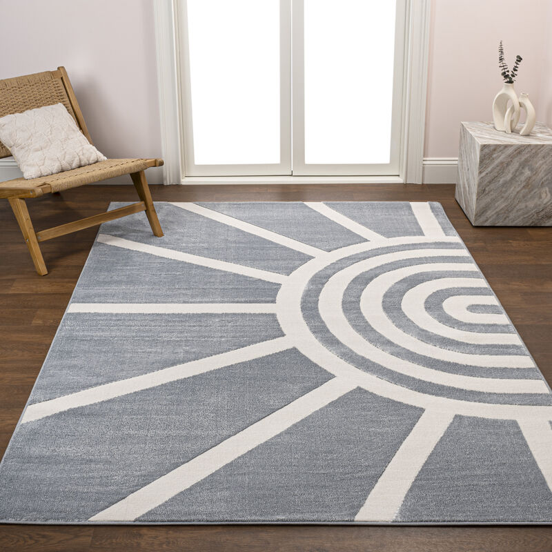 Aelius MidCentury Scandinavian Abstract Sun Two-Tone High-Low Area Rug