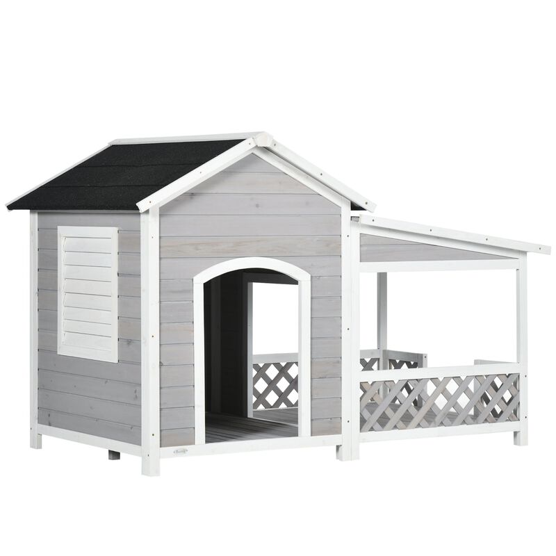 Outdoor Pet Shelter: Dog House with Porch, Asphalt Roof & Shutter Window