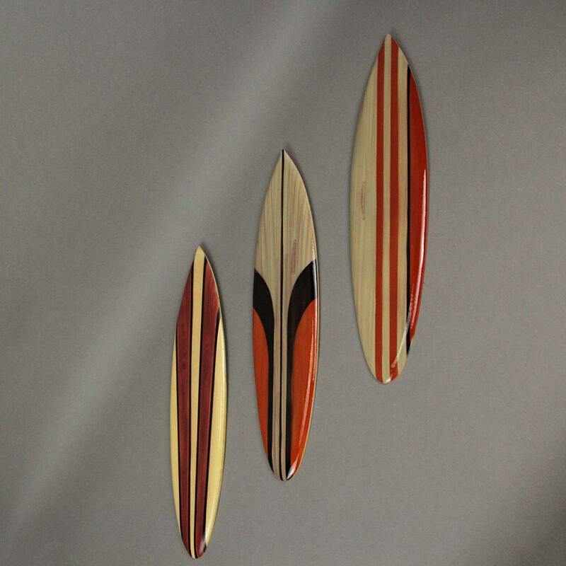 16 In Hand Carved Painted Wooden Surfboard Wall Hanging Decor Beach Art Set of 3 image number 1