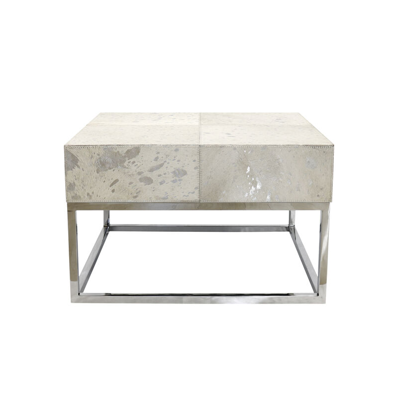 Pasargad Home Safari Silver Foil Cowhide & Steel Coffee Table, Silver