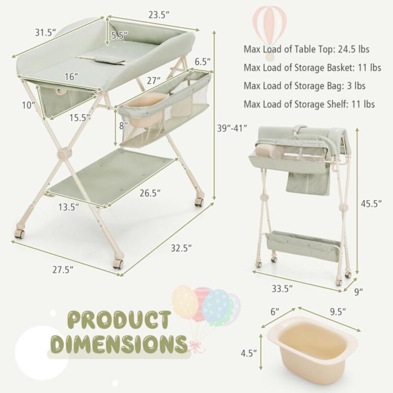 Hivvago Baby Diaper Changing Table with Water Basin Wheel