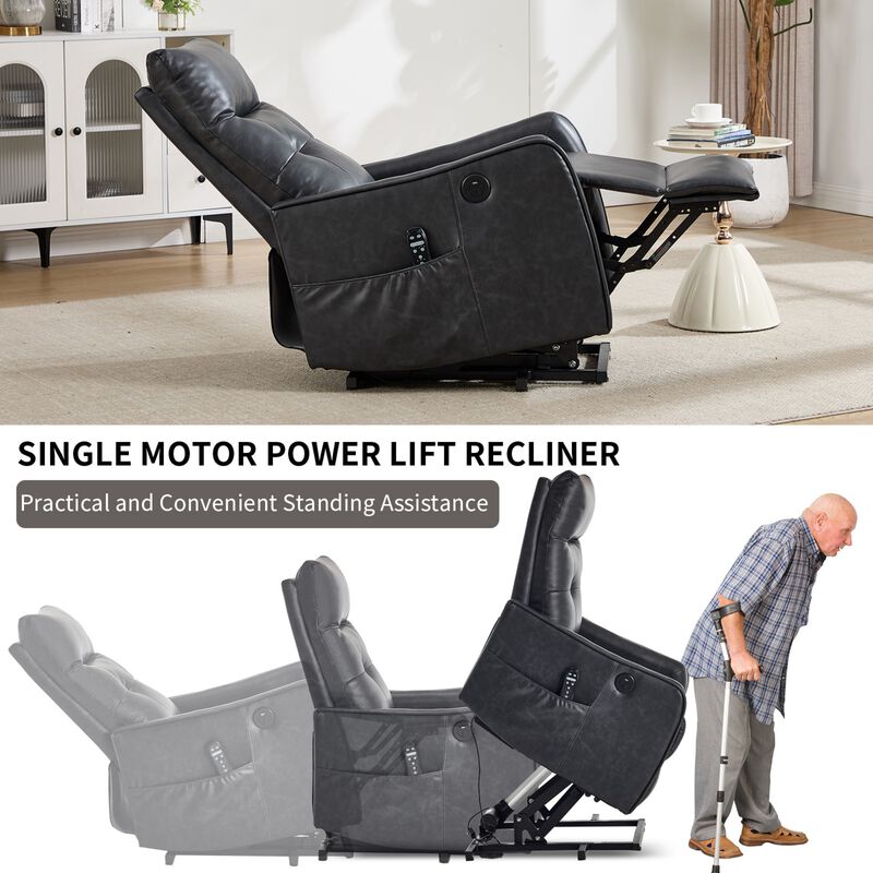 Faux Leather Power Lift Recliner Chair 155&deg; Recliner with Massage Heat & USB image number 5
