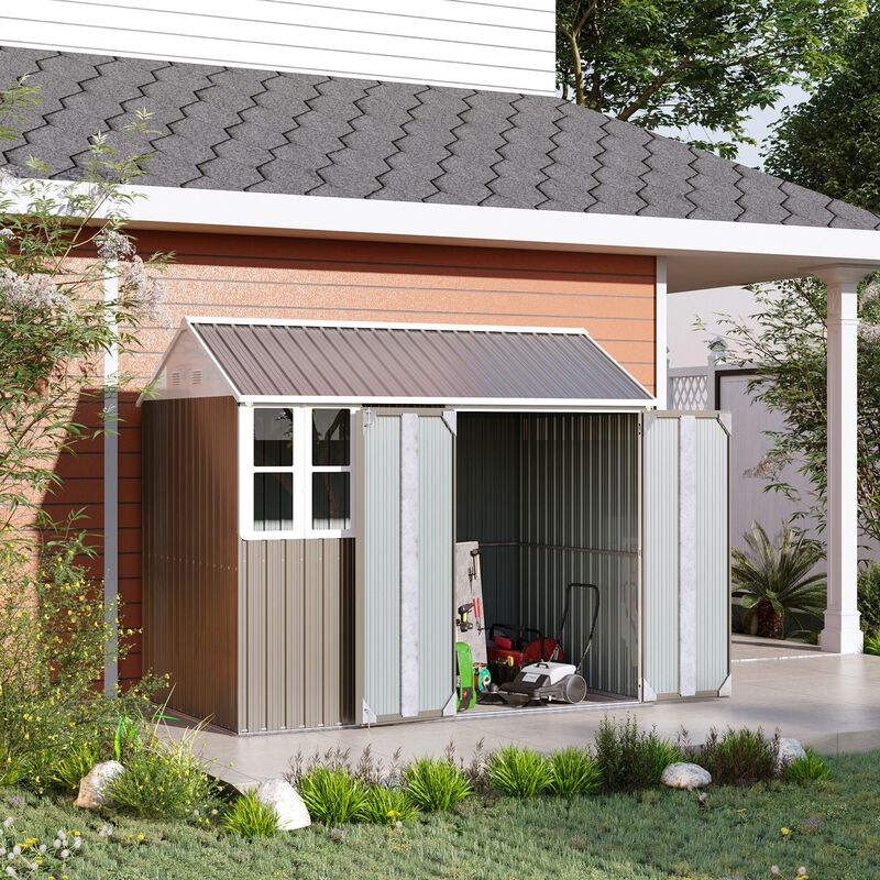 Outsunny 8' x 6' Outdoor Storage Shed, Metal Garden Shed with Window & Double Lockable Door, Outdoor Tool Shed Storage with Sloped Roof for Backyard, Patio, Garage, Lawn, Gray