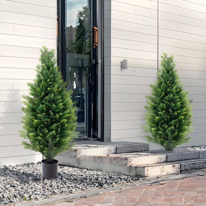 Set of 2 Artificial Cedar Topiary Trees UV Rated Faux Evergreen Plants for Indoor Outdoor-Green