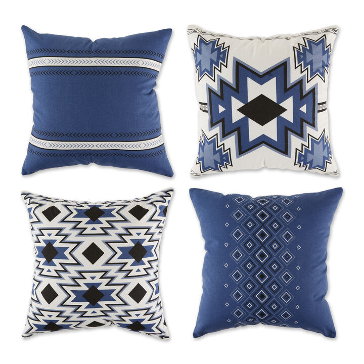 Set of 4 French Blue Aztec Throw Pillow Covers 18"