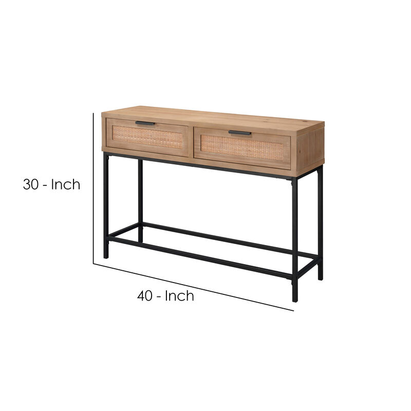 Console Table with Woven Rattan Front Drawers, Brown-Benzara