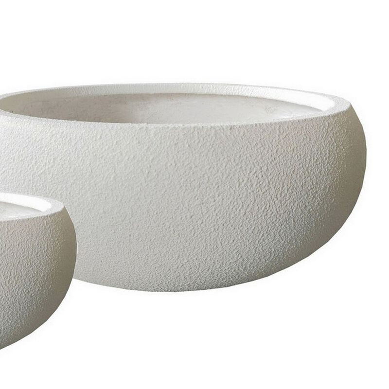 Keyan Accent Planter Set of 3, White Resin, Modern Smooth Bowl Shape - Benzara