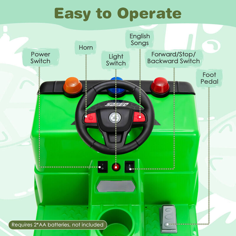 Kids Ride On Garbage Truck Toy with 6 Accessories and Realistic Warning Lights-Green image number 7