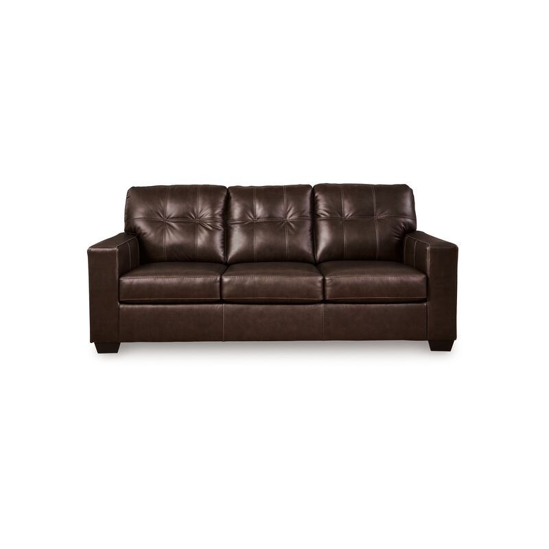 Orion Sofa, Dark Brown Tufted Real and Faux Leather Cushions, 85 Inch