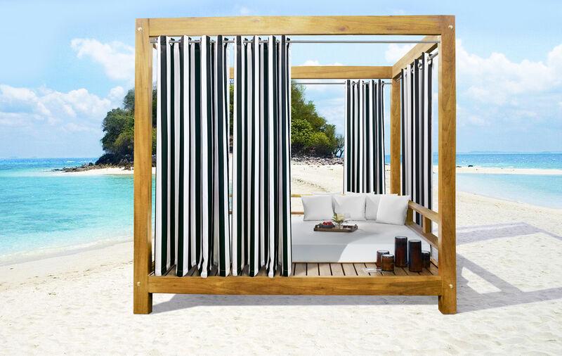 Commonwealth Seascapes Stripes Light Filtering Provide Privacy Satiny Look Grommet Outdoor Panel Pair Each Black