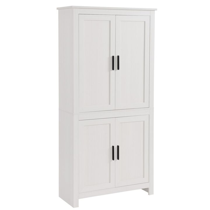64" 4-Door Modern Kitchen Pantry Cabinet with 3 Adjustable Shelves White