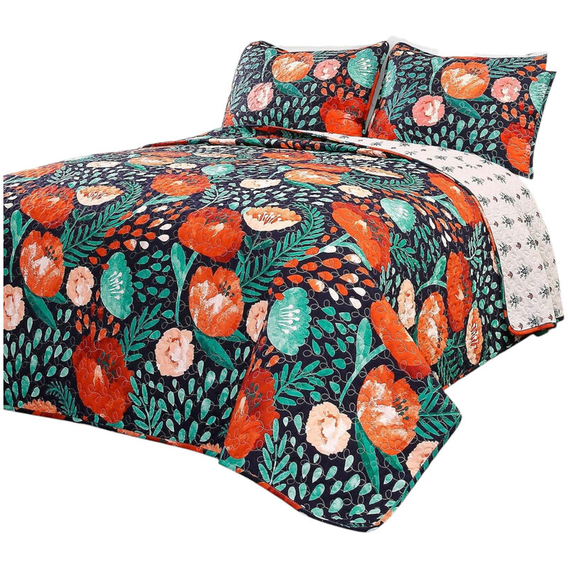 Floral Lightweight 3 Piece Cotton Quilt Set for Cozy Bedding and Bedroom Decor