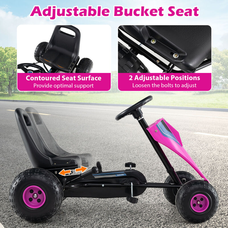 Kids 4 Wheel Pedal Go Kart with Steering Wheel and Safe Handbrake for Backyard image number 5