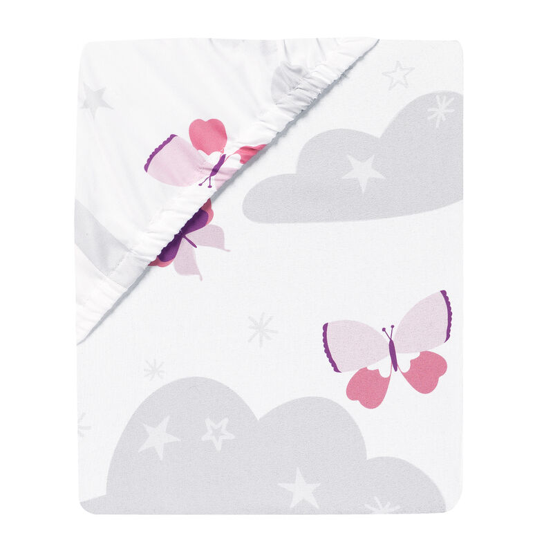 Bedtime Originals Butterfly Kisses Pink/White/Gray Cloud/Star Fitted Crib Sheet