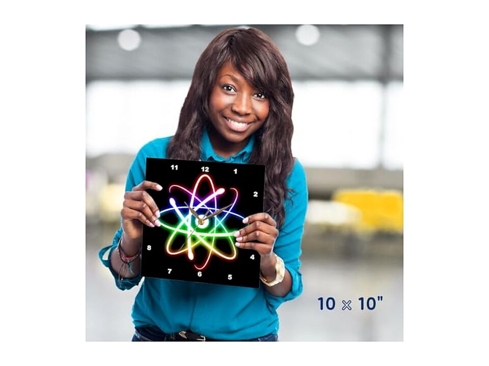 Atom Symbol Glowing Black Bacground Wall Clock 10 Inch Home Decor