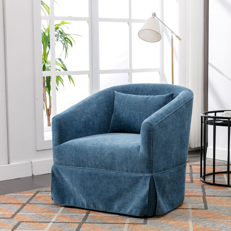 360-degree Swivel Accent Armchair Linen Blend Blue image number 2