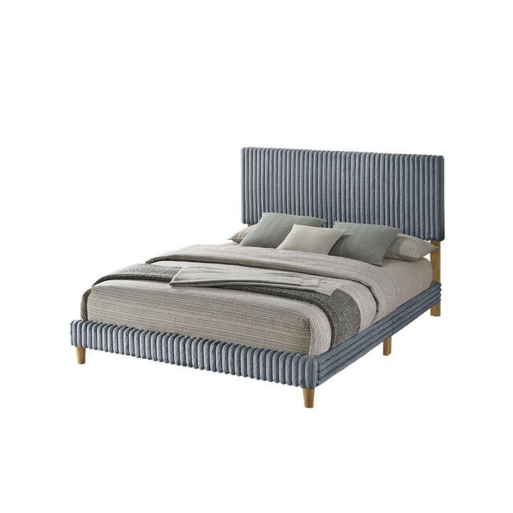Best Quality Furniture Queen size panel bed with wooden legs in Gray color
