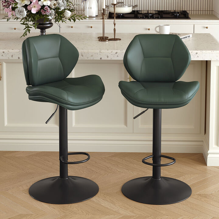 Modern Ergonomic PU Leather Bar Stools, Adjustable Counter Height Stools with Double-Layer Cushion, Steady Stainless Steel Frame Rustic Kitchen Island Chairs for Outdoor