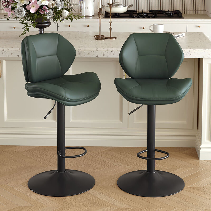 Modern Ergonomic PU Leather Bar Stools, Adjustable Counter Height Stools with Double-Layer Cushion, Steady Stainless Steel Frame Rustic Kitchen Island Chairs for Outdoor image number 1