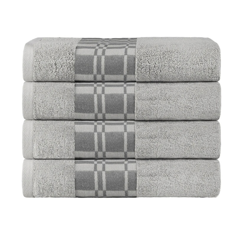 4-Piece Cotton Bath Towel Set with Geometric Border Design image number 0