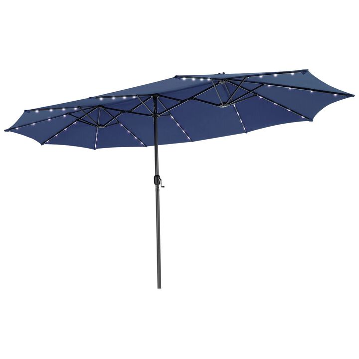 Mondawe 15 Feet Twin Patio Umbrella with 48 Solar LED Lights