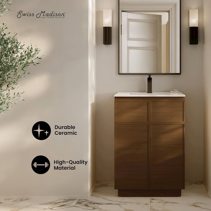 St. Tropez 24" Freestanding Bathroom Vanity in Brown Oak with Sink Top