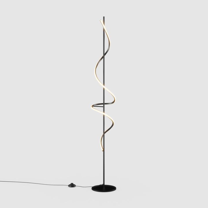 Sculptural Curve 24W LED Floor Lamp 51 in. - 3000K Warm White - Stepless Dimming in Matte Black