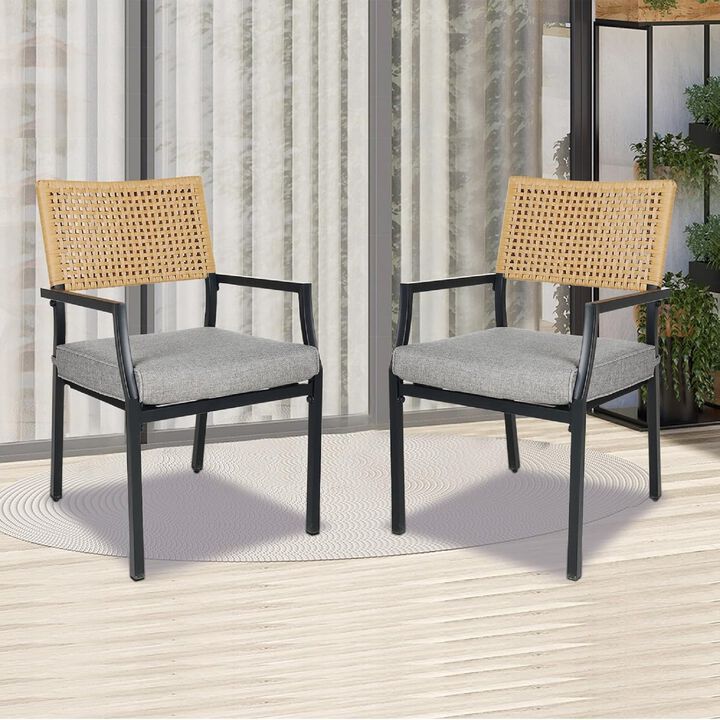 Mondawe Outdoor All-Iron Detachable Rattan Woven Chair,W/ Waterproof Cushion,Stackable Dining Chair