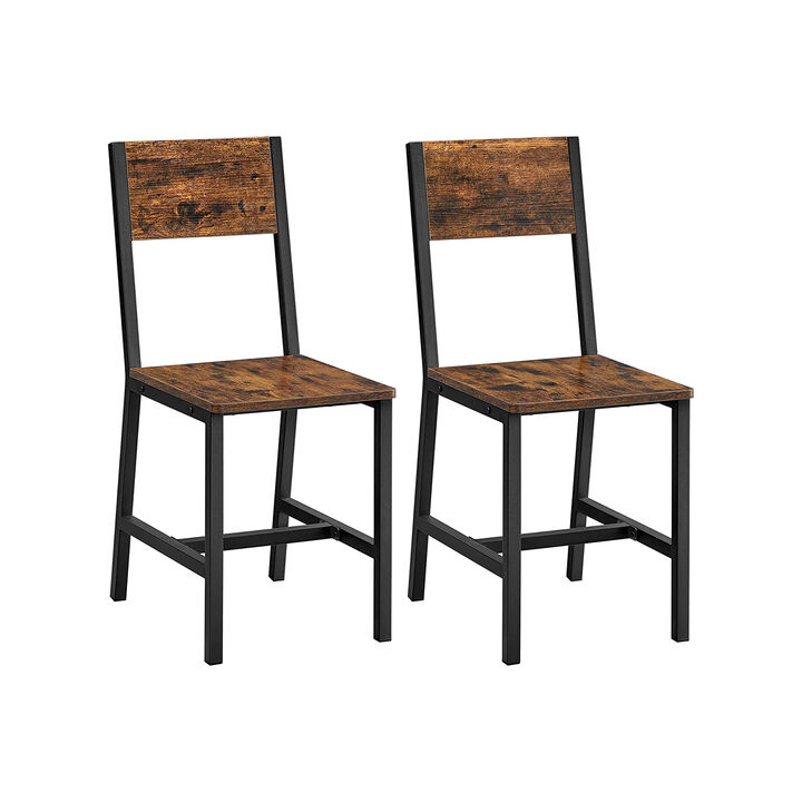 Set of 2 Accent Dining Chairs - Industrial Style with Steel Frame, Rustic Brown & Black