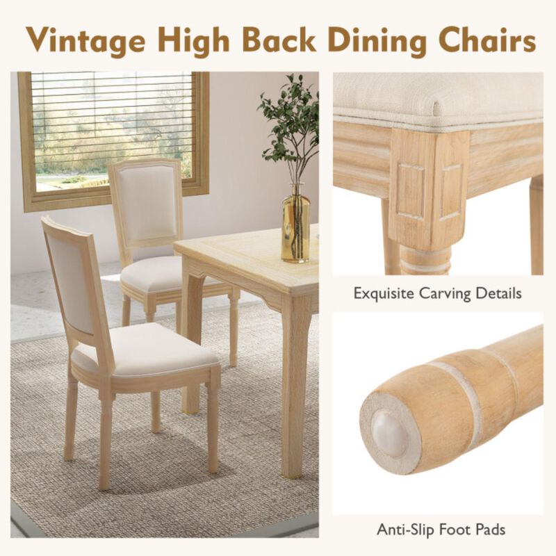 Hivvago French Dining Chair Set of 2 with Rectangular Backrest and Solid Rubber Wood Frame-Beige
