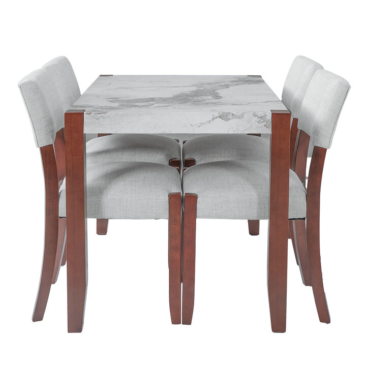 Tefwuf Modern 5‑Piece Rectangular Faux Marble Dining Set