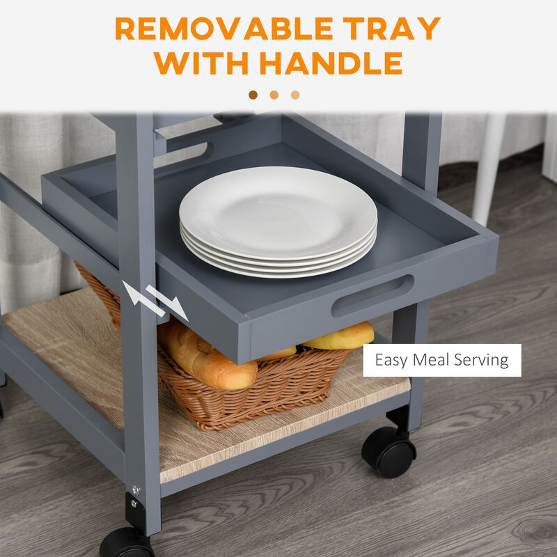 Gray Kitchen Helper: Rolling Cart with Tray and Basket image number 4