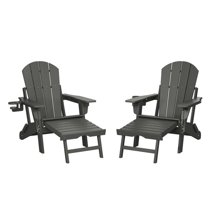 WestinTrends Folding Adjustable Adirondack Chair with Retractable Ottoman and Cup Holder (Set of 2)