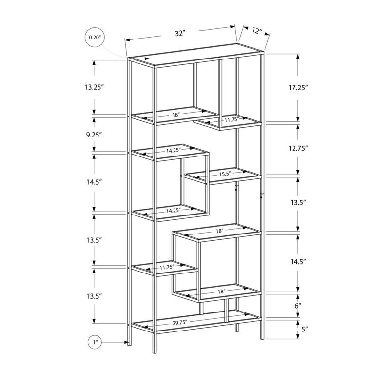Bookshelf, Bookcase, Etagere, 72H, Office, Bedroom, Clear Tempered Glass