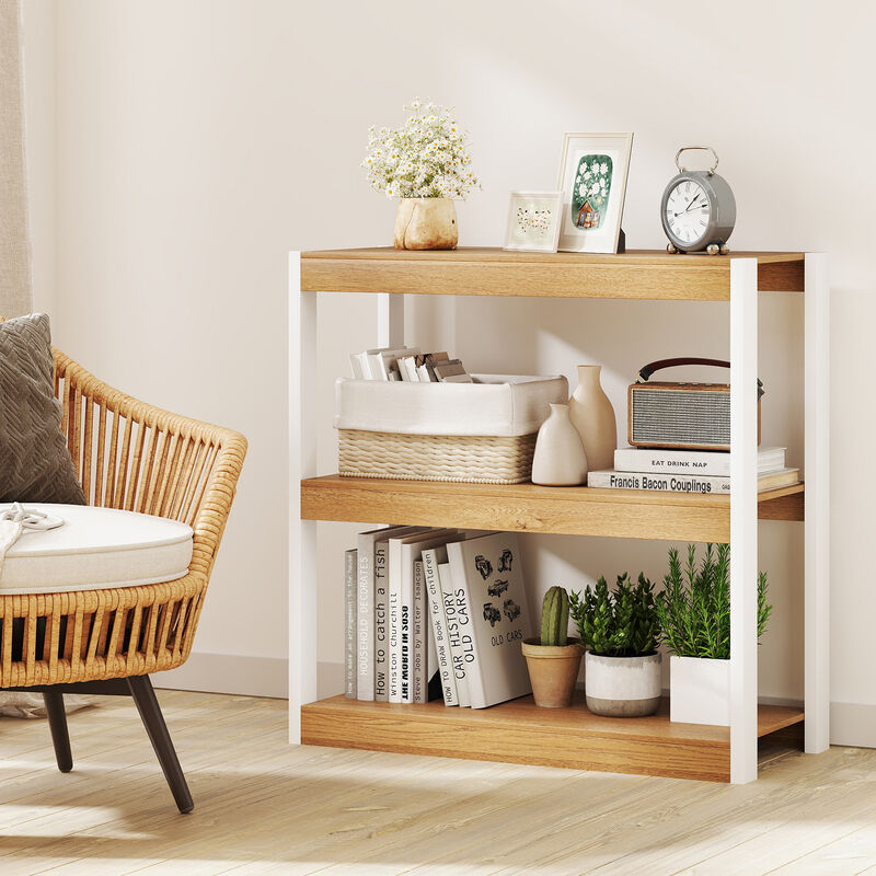 Small 3-Tier Bookcase with Wood Finish and Dual Anti-Tip Protection for Kids’ Room or Office
