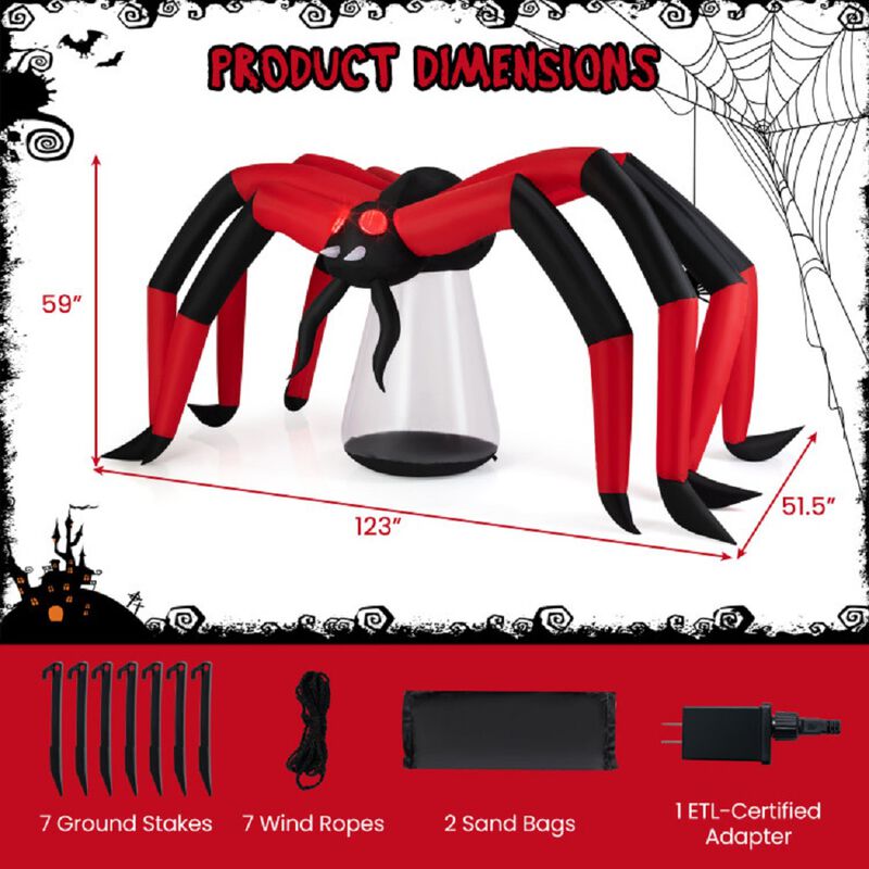 Blow Up Scary Halloween Spider with Red Light Eyes for Outdoor Yard-Red image number 2