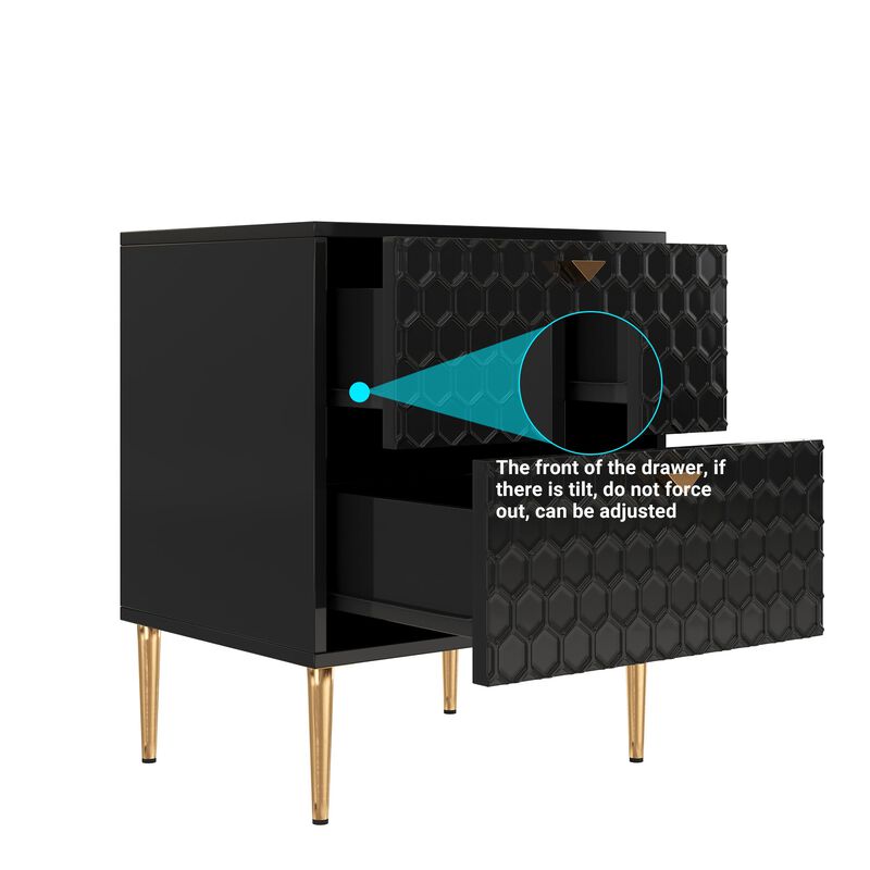 Black Wood Nightstand Accent Storage Cabinet with 2-Drawer Chest