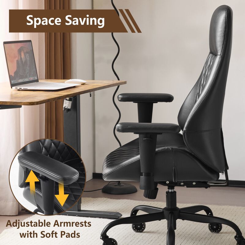 High Back Ergonomic Leather Office Chair with Lumbar Support, Adjustable Armrests, Silent Casters &ndash; Home Executive Desk Chair image number 3
