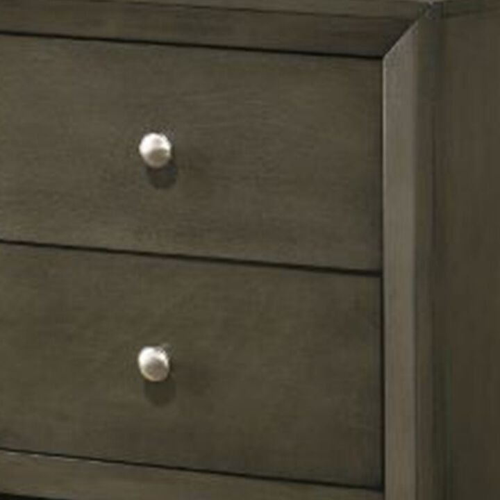 Nightstand with 2 Drawers and Panel Base Support, Gray-Benzara
