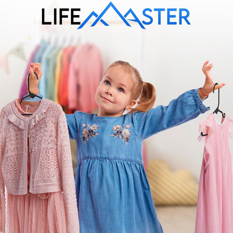 Lifemaster Plastic Kids Clothes Hanger &ndash; Children Clothes Hanger with Shoulder Notch, 11.6 Inch Space-Saving Closet Organizer for Baby, Toddler, and Kids Clothing, Hold Up to 4 lbs, Pack of 50, White