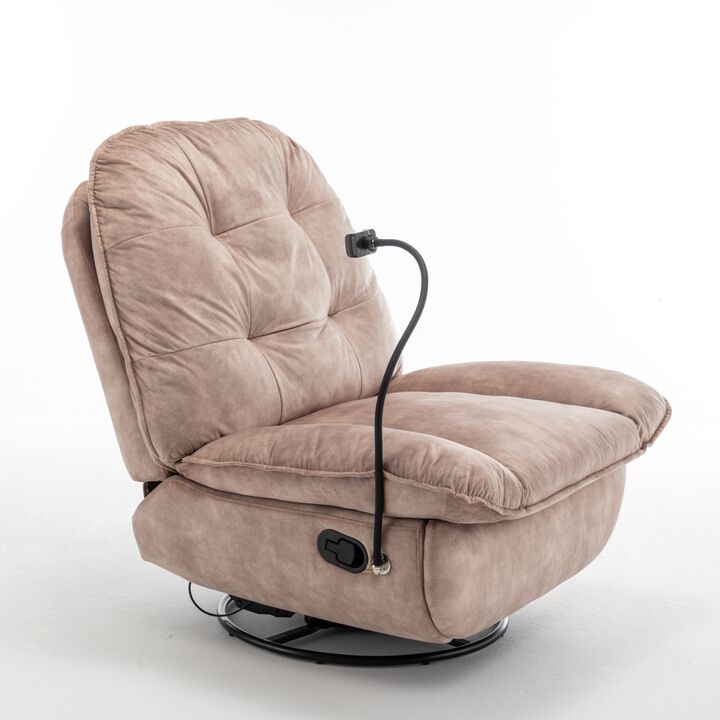 TATEUS Natural brown recliner, reclining lazy chair, mobile phone holder, large and comfortable reading chair